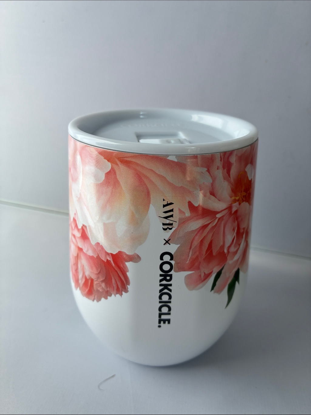 Corkcicle Floral Pink White Insulated Tumbler